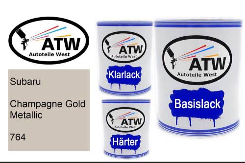 Subaru, Champagne Gold Metallic, 764: 1L Lackdose + 1L Klarlack + 500ml Härter - Set, von ATW Autoteile West.
